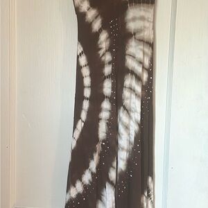 INC Brown and White Tie-Dye Maxi Dress
